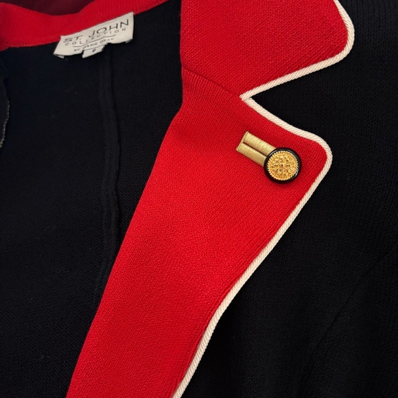 St. John Collection Black and Red Knit Jacket w Gold Buttons Sz 8 (runs big) EUC - Picture 6 of 13